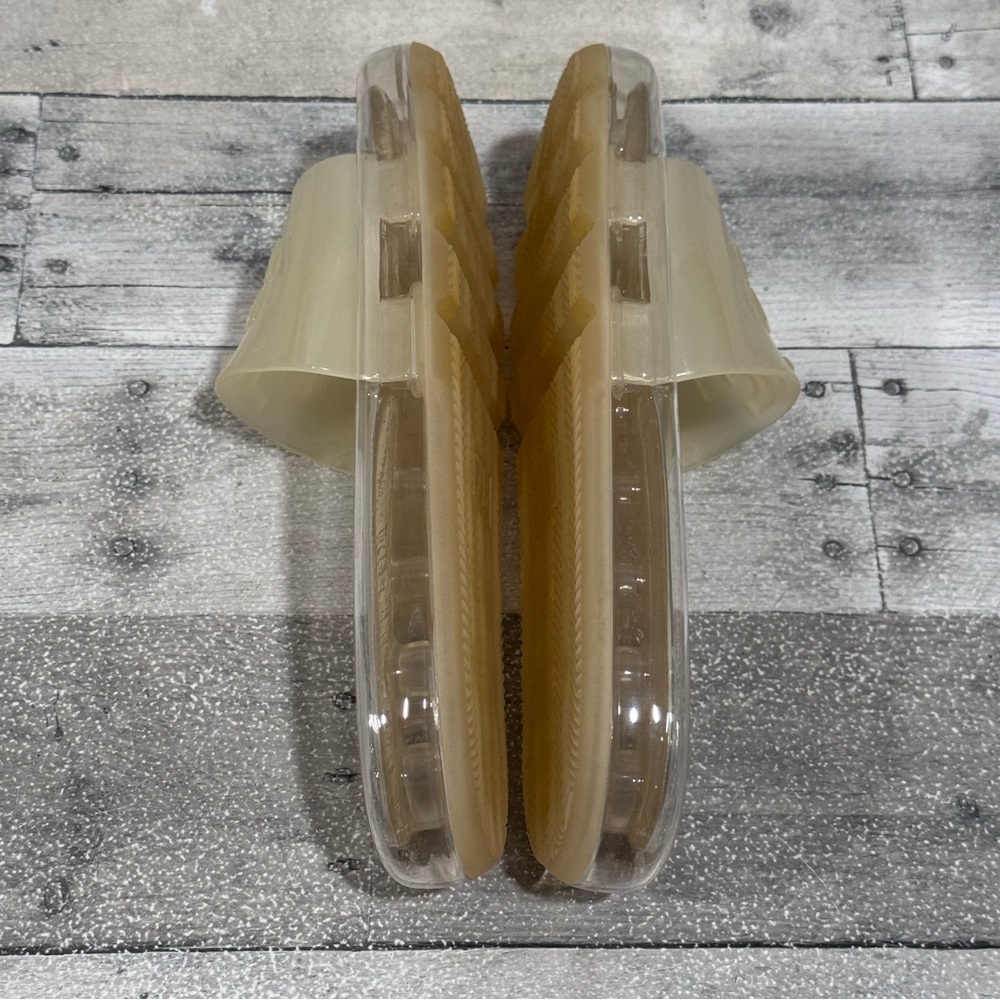 TORY BURCH Bubble Jelly Slide Sandals In Pale Yellow Clear Sole Double-T Logo - Picture 4 of 7